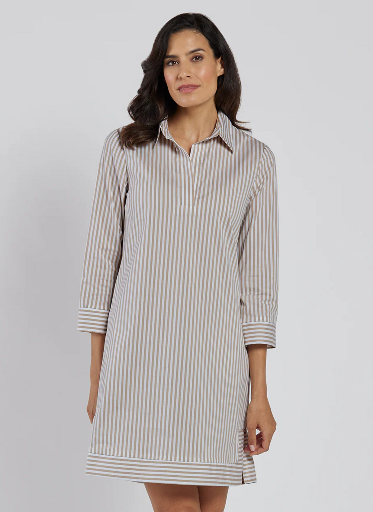 Finley Cotton Shirt Dress - Stripe Sand