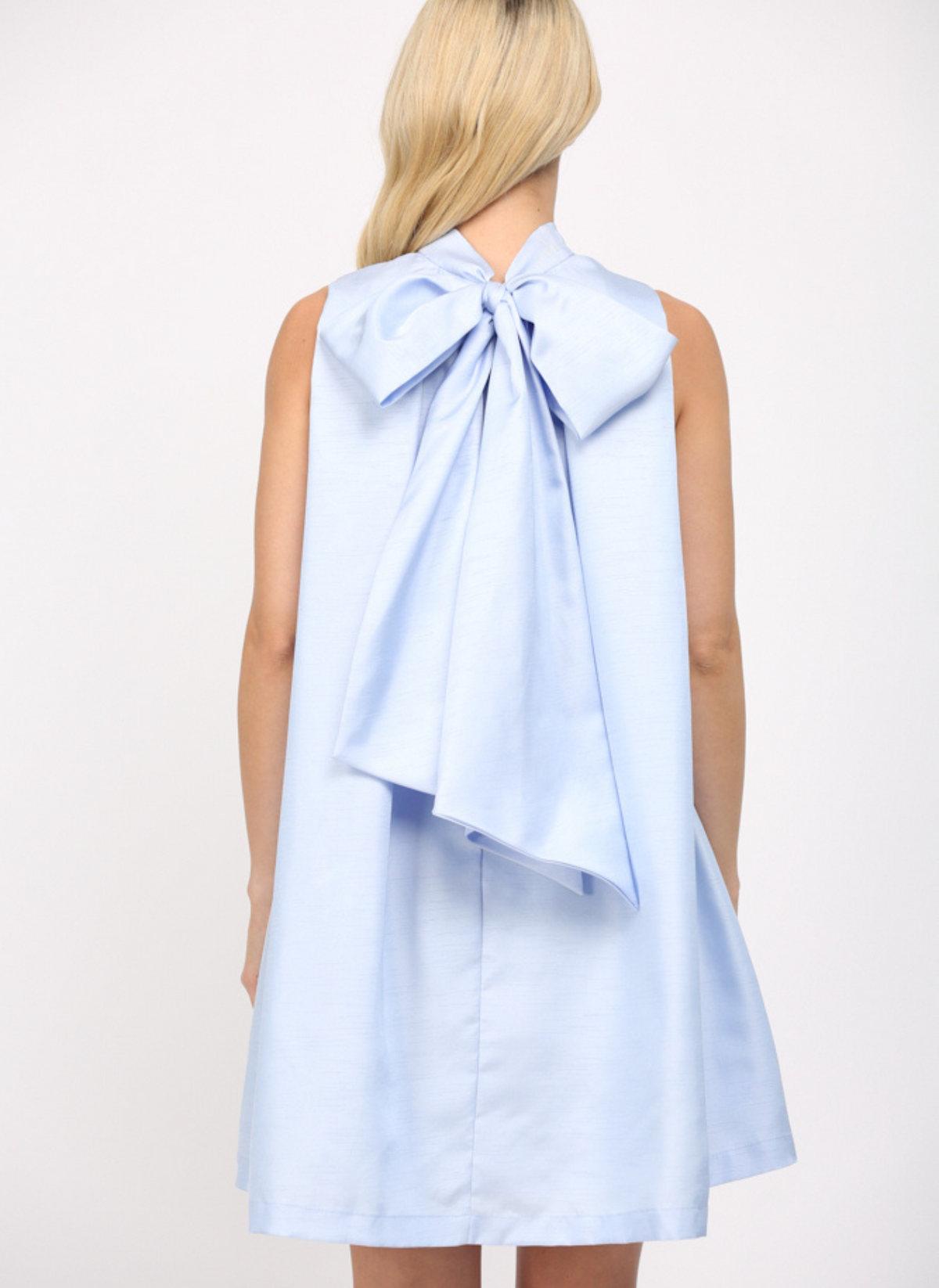 Satin A-Line Halter Dress - Baby Blue