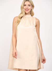 Satin A-Line Halter Dress - Champagne