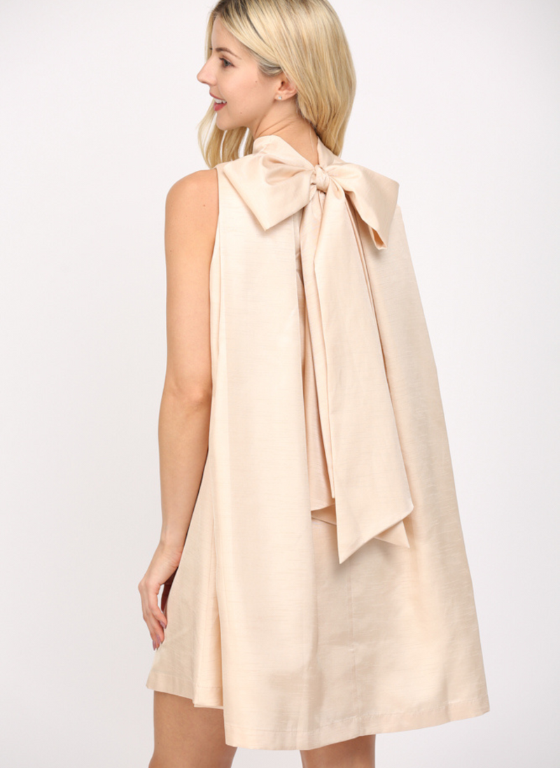 Satin A-Line Halter Dress - Champagne