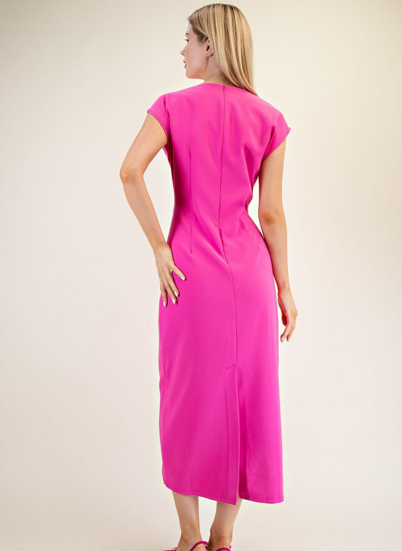 Twist Illusion Midi Dress - Pink