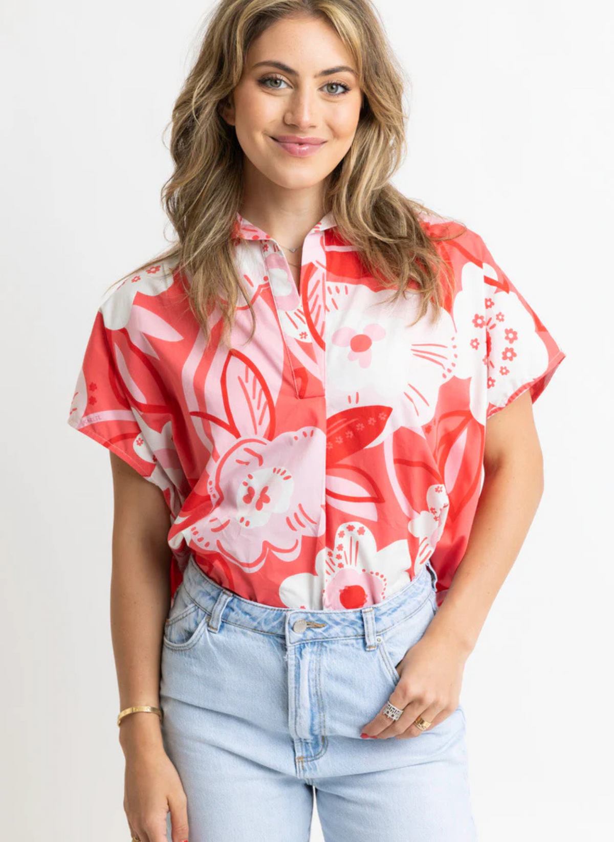 Artist Floral V-Neck Collar Top