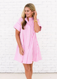 Margot Shirt Dress - Pink Stripe