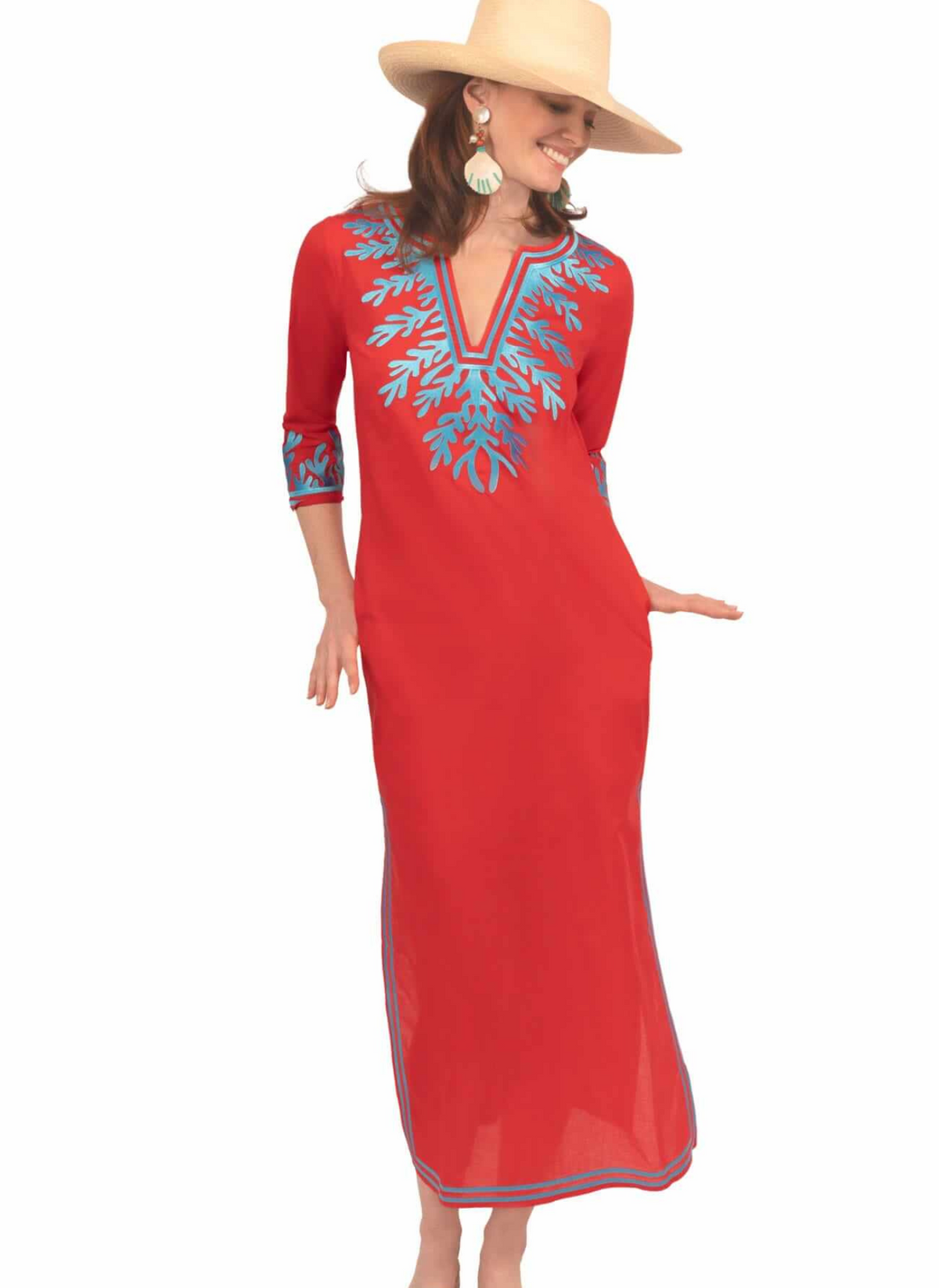 The Reef Caftan - Coral + Turquoise