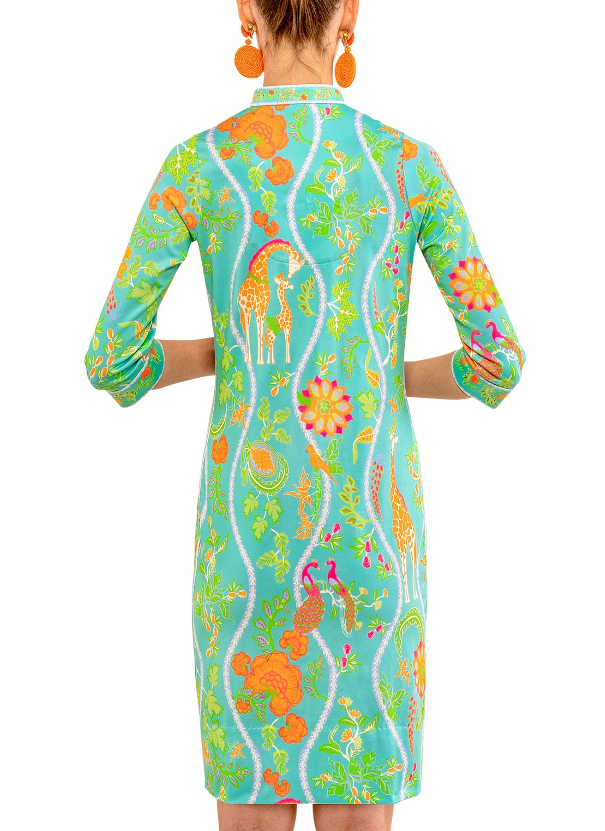 Jungle Symphony Mandarin Dress - Turquoise
