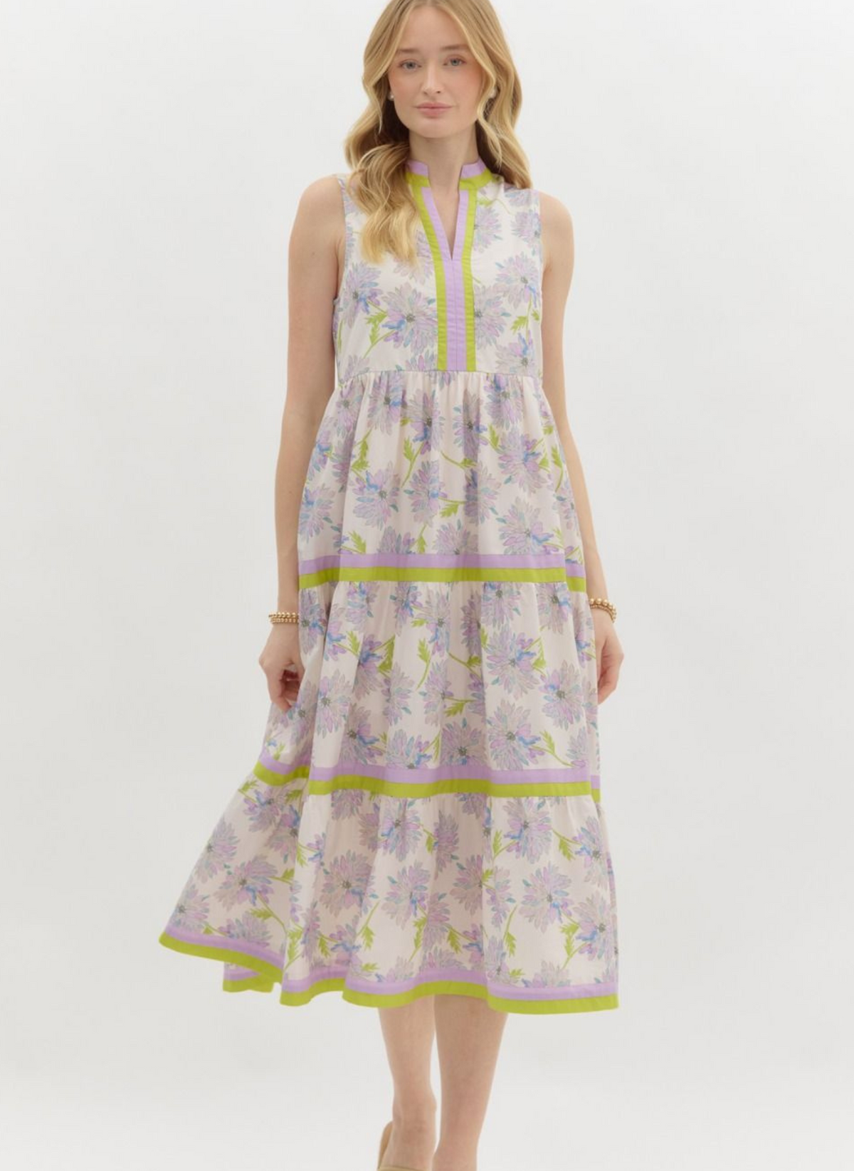 Floral Tank Collared Maxi Dress - Lavender Lime