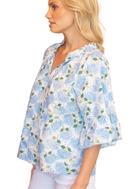 Textured Hydrangea Tie Top - Blue + White