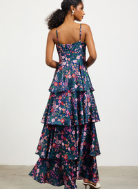 Waterfall Floral Silk Midi Dress