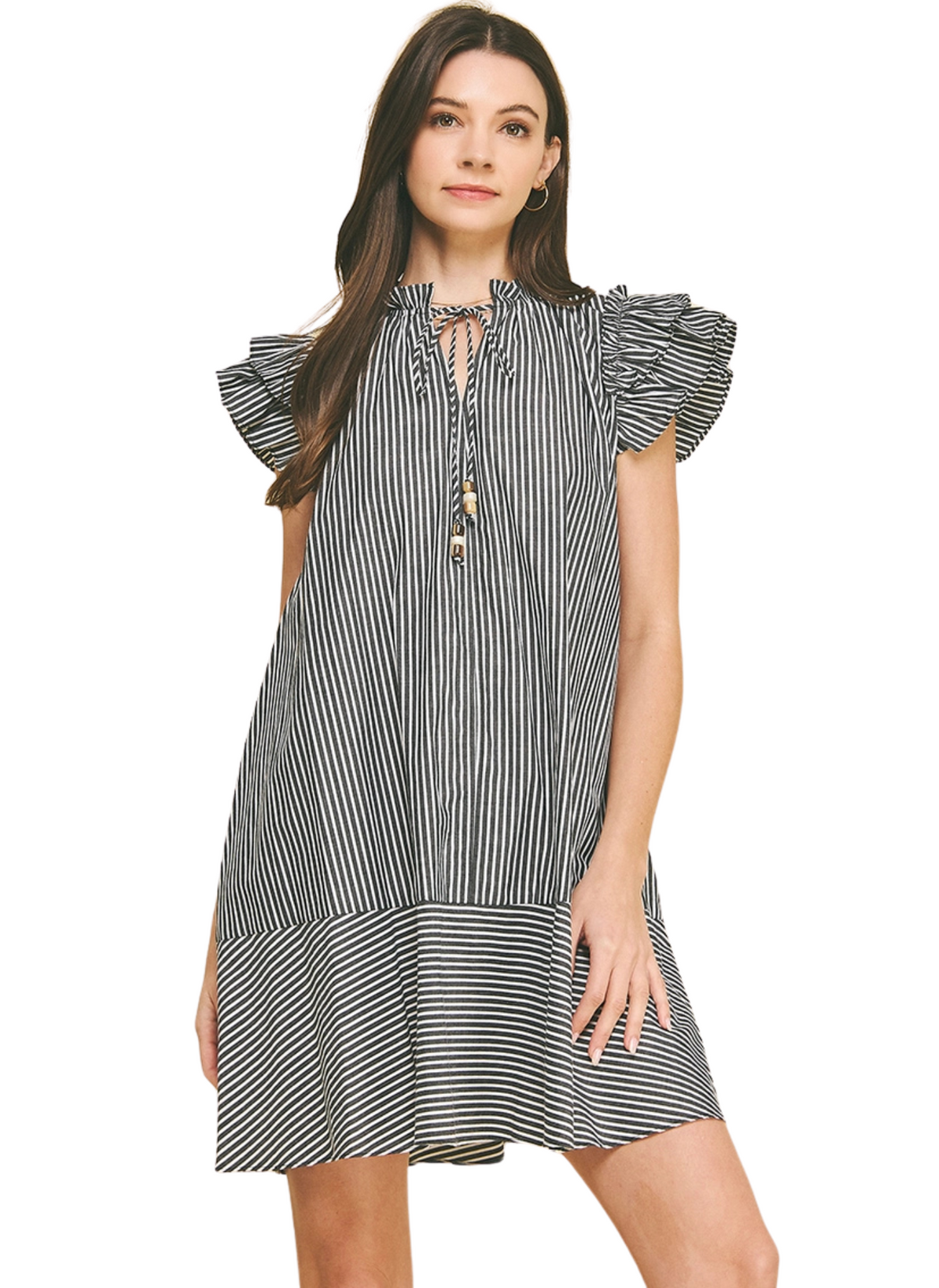Stripe Flutter Sleeve Mini Dress
