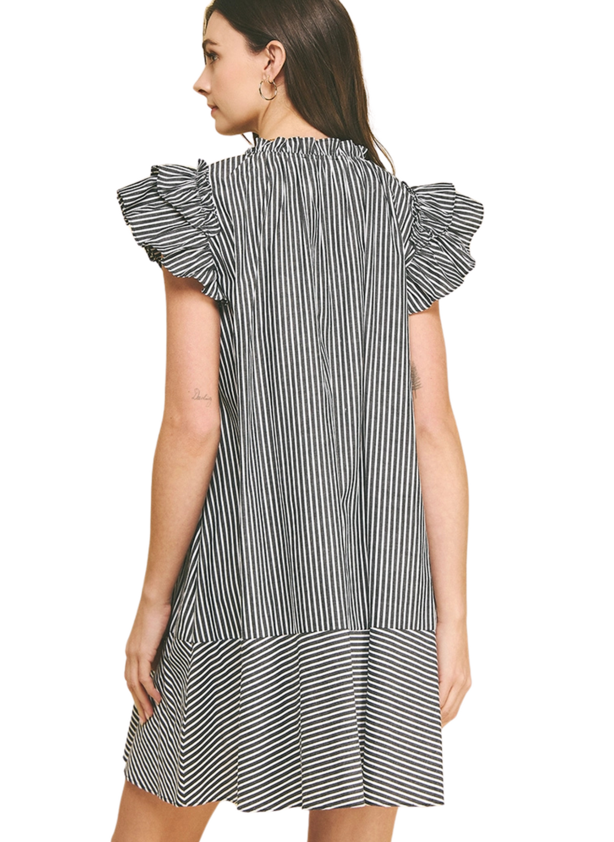 Stripe Flutter Sleeve Mini Dress