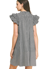 Stripe Flutter Sleeve Mini Dress