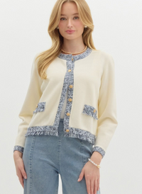 Mini Fringe Detail Gold Button Cardigan