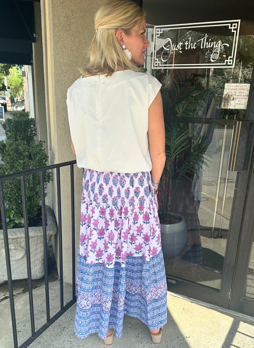Floral Block Maxi Skirt - Purple + White