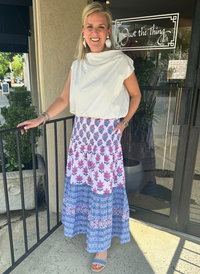 Floral Block Maxi Skirt - Purple + White
