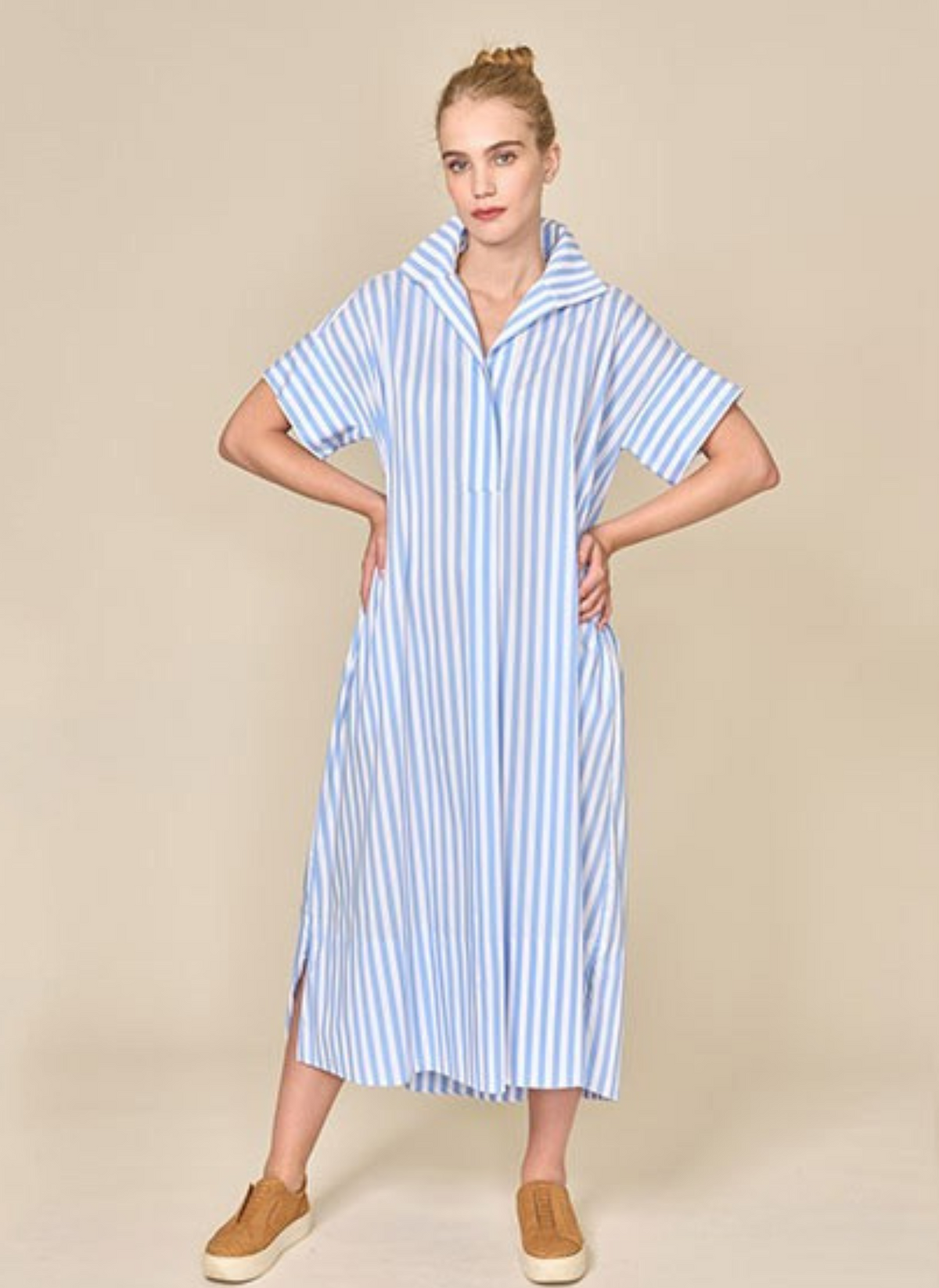 Wide Stripe Midi Shirt Dress