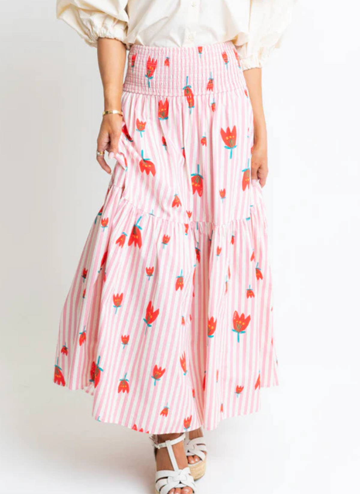 Stripe Poppy Smocked Maxi Skirt