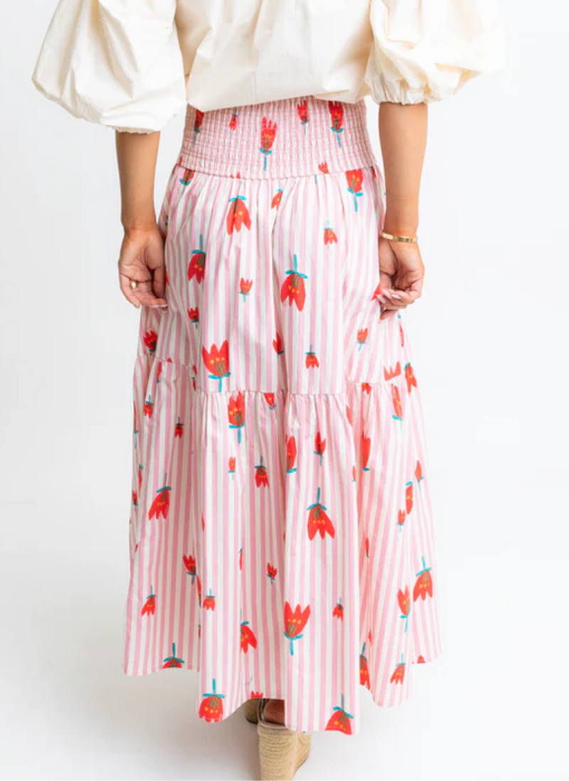 Stripe Poppy Smocked Maxi Skirt