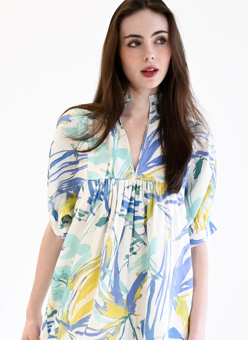 High Neck Dress- Aquamarine Watercolor