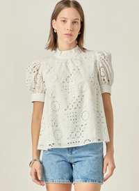 Broderie Anglaise Puff Sleeve Top - White