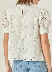 Broderie Anglaise Puff Sleeve Top - White