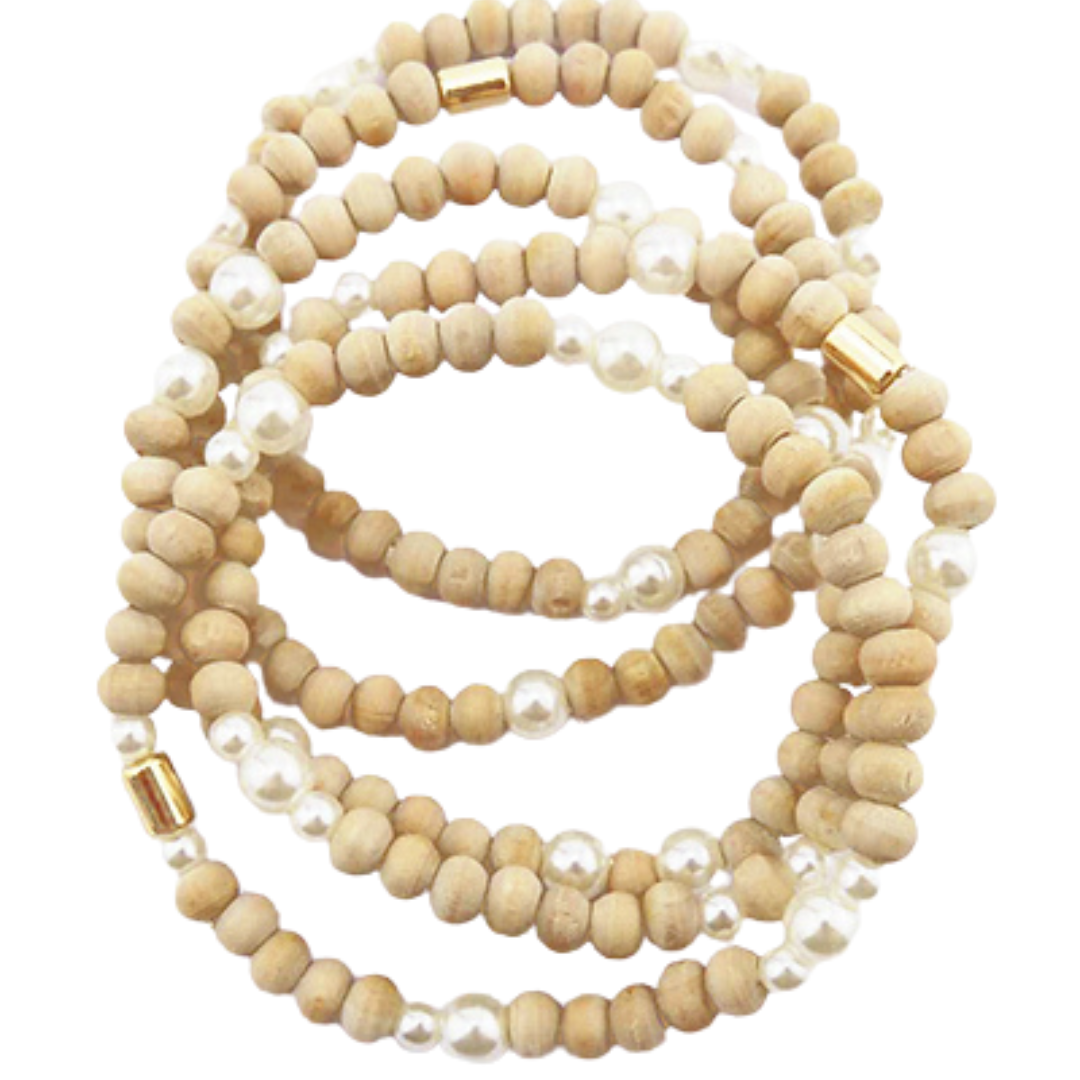 Wood + Pearl Bracelet Set