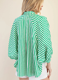 Bubble Button Front Striped Top- Green