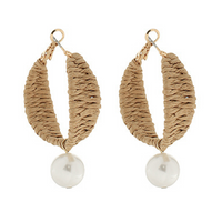 Pearl Drop Raffia Hoop Earrings