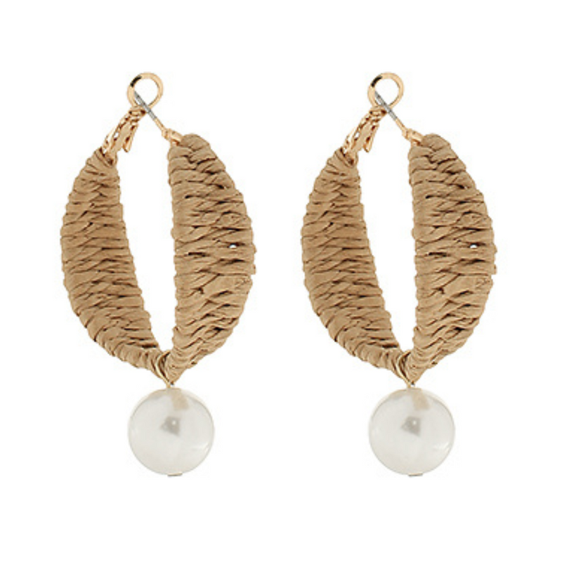 Pearl Drop Raffia Hoop Earrings