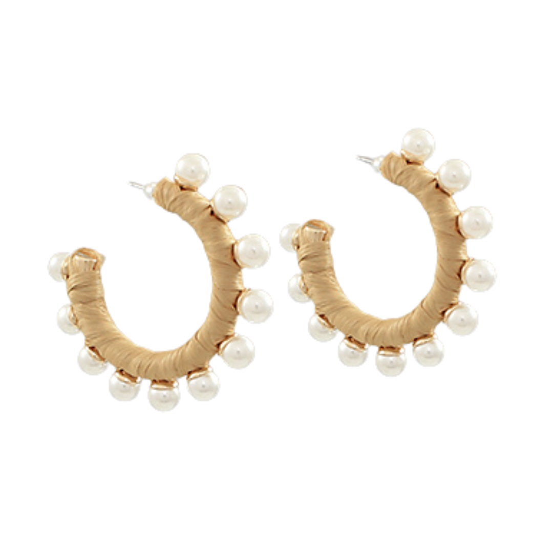 Talia Raffia + Pearl Hoop Earrings