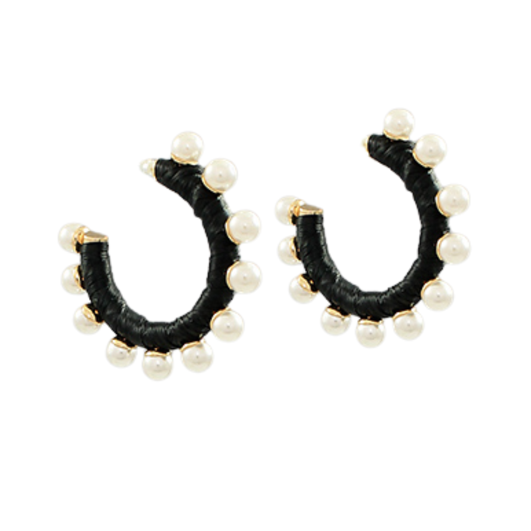 Talia Raffia + Pearl Hoop Earrings