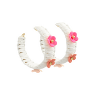 Flower Embellished Raffia Hoop Earrings