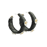 Flower Embellished Raffia Hoop Earrings