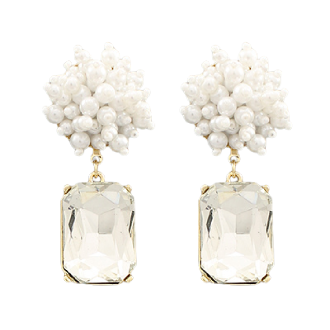 Glass Square Pearl Earrings