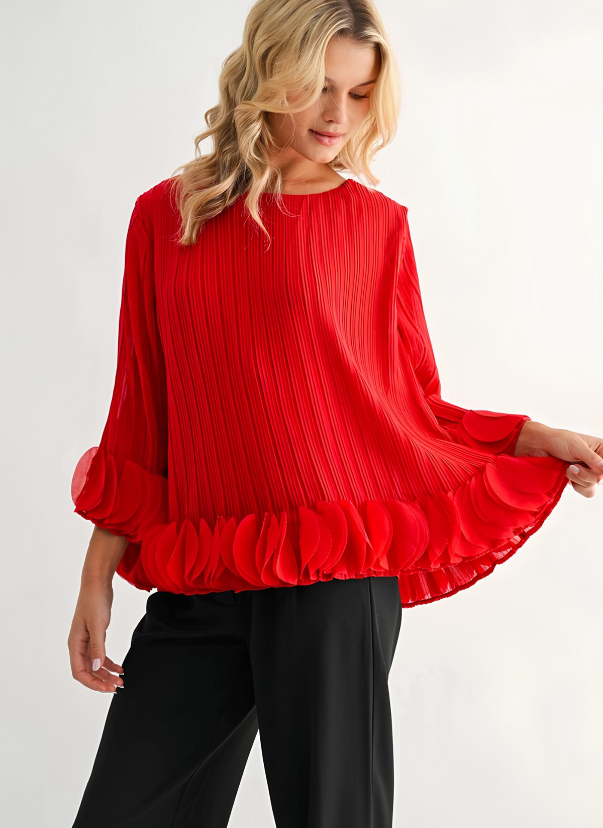 Joanna Pleated Circle Trim Top