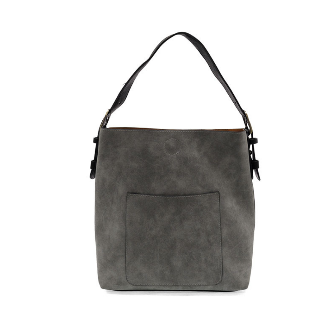 Suede Hobo Handbag with Black Strap