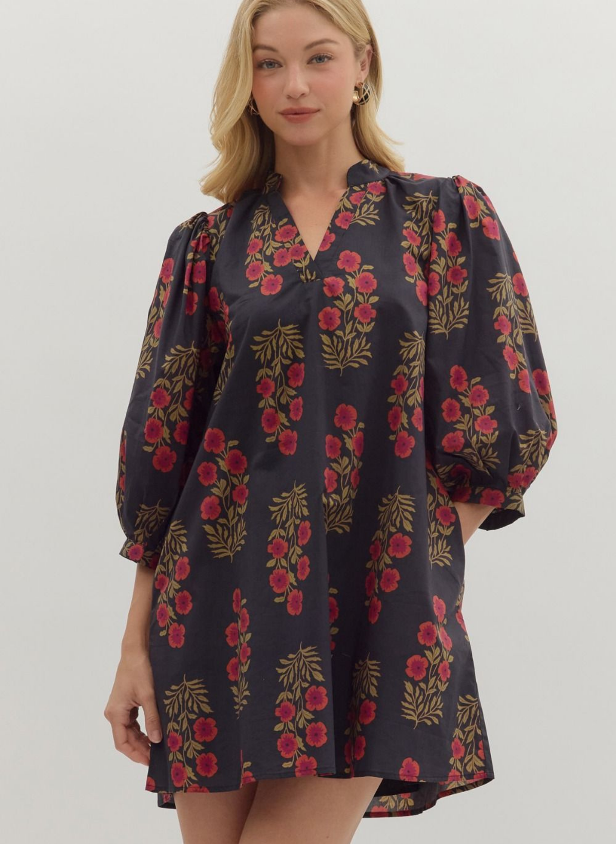 Flowered Stem Relaxed Mini Dress