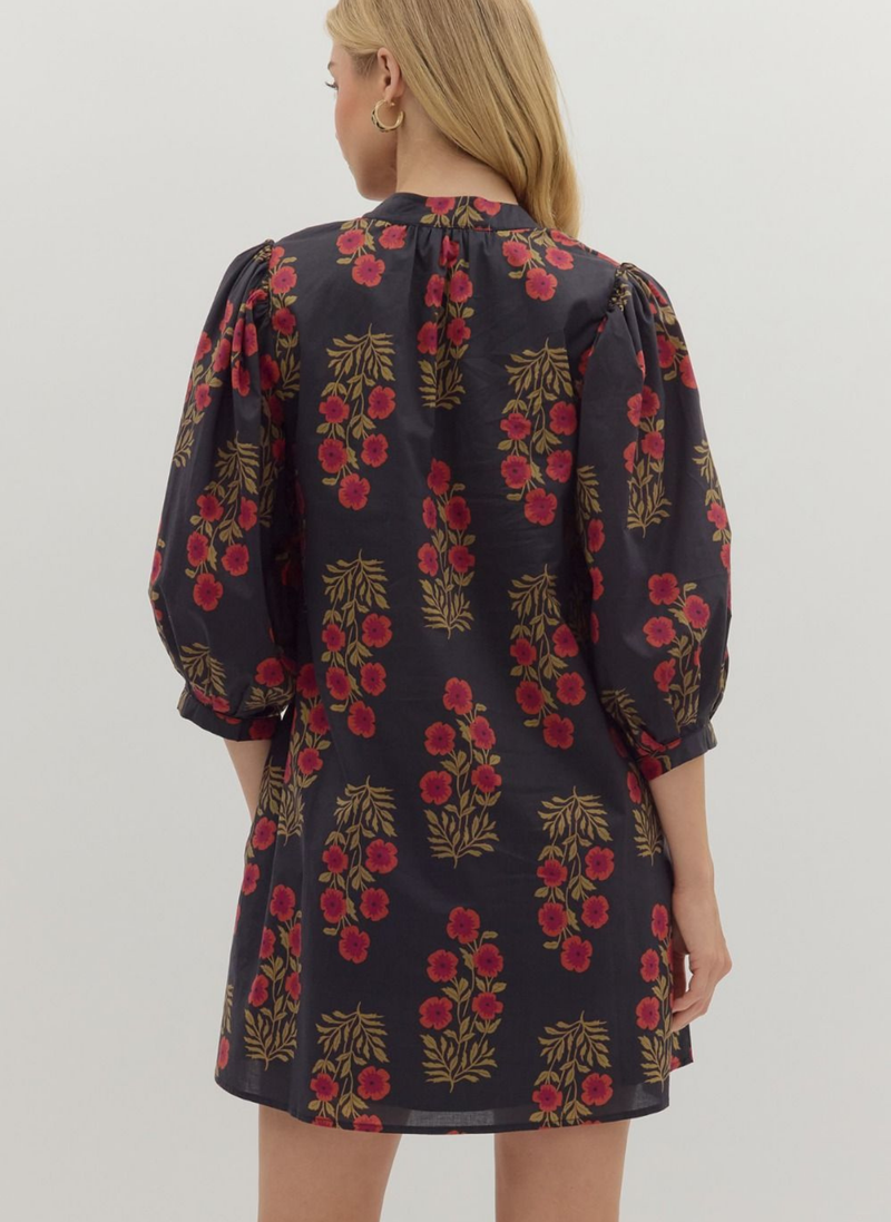 Flowered Stem Relaxed Mini Dress