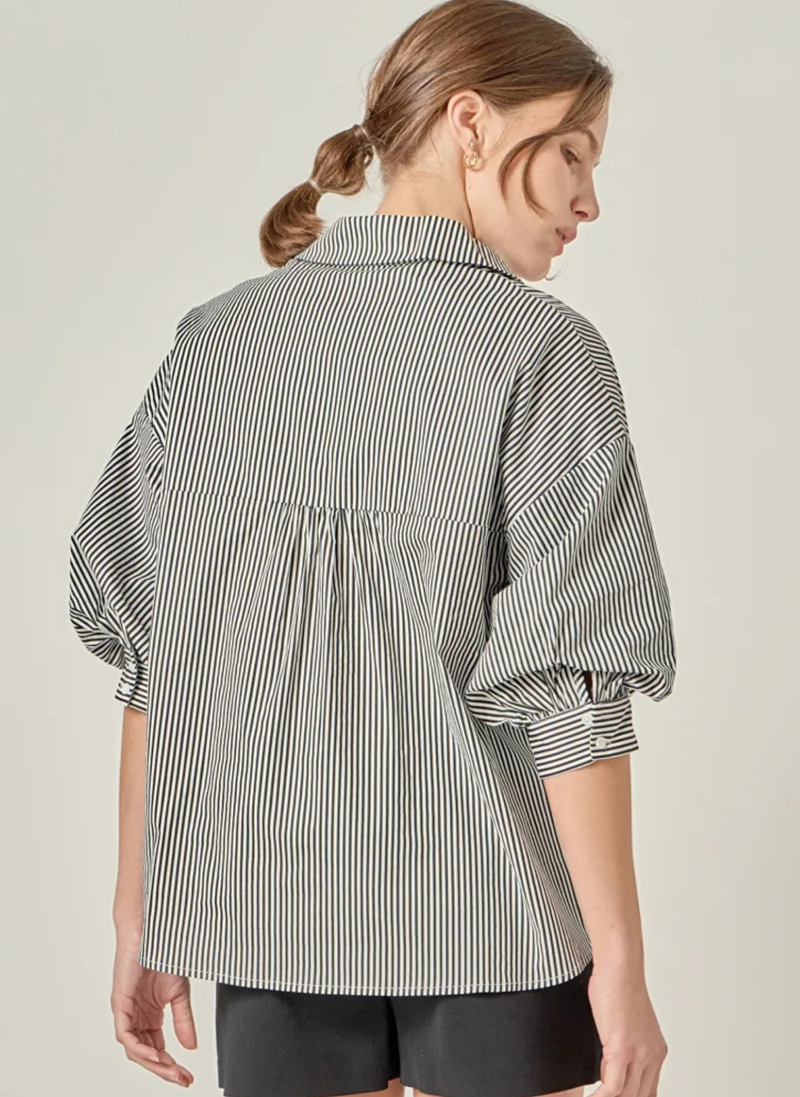 Balloon Sleeve Stripe Top