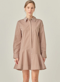 Stripe Collar Flared Skirt Dress