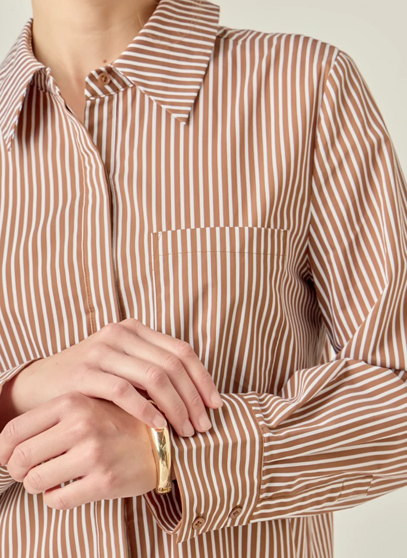 Stripe Collar Flared Skirt Dress