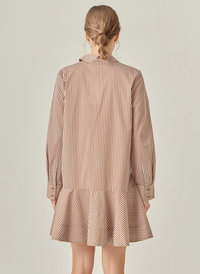 Stripe Collar Flared Skirt Dress