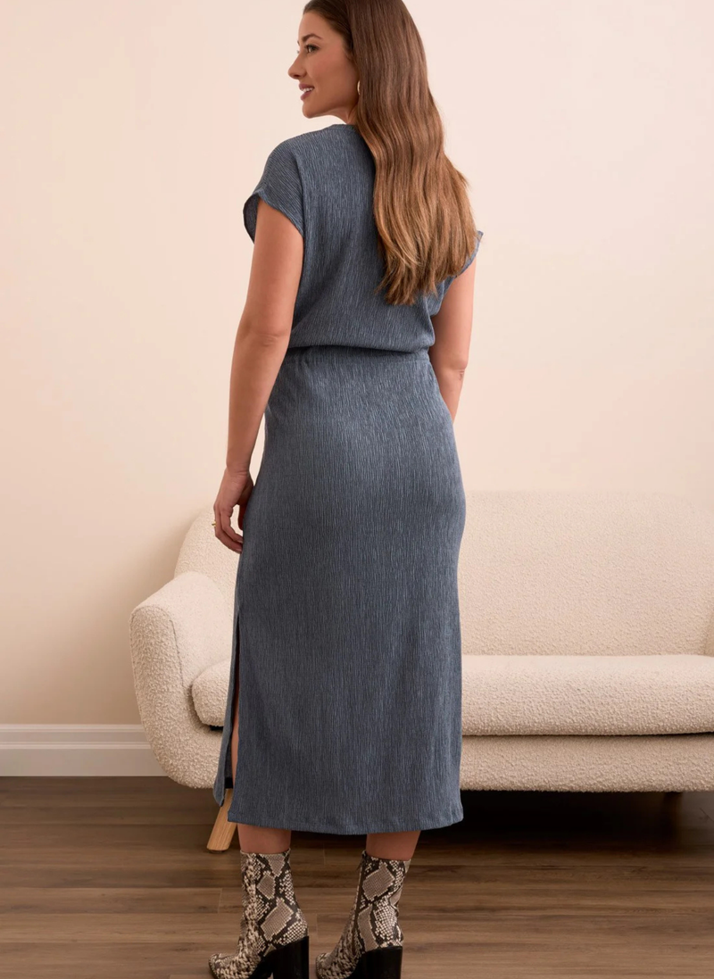 Two-Tone Crink Belted Dress