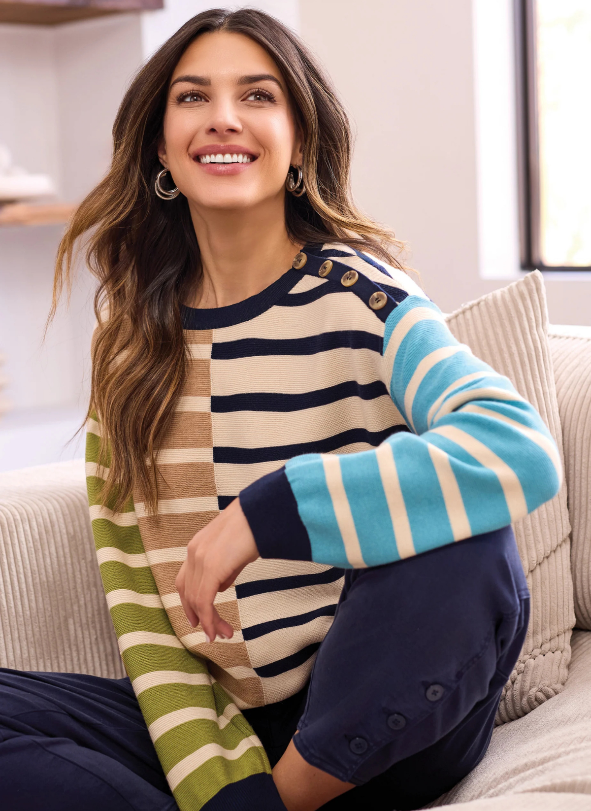 Multi Stripe Button Sweater