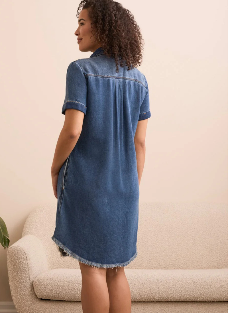 Raw Hem Denim Shirt Dress