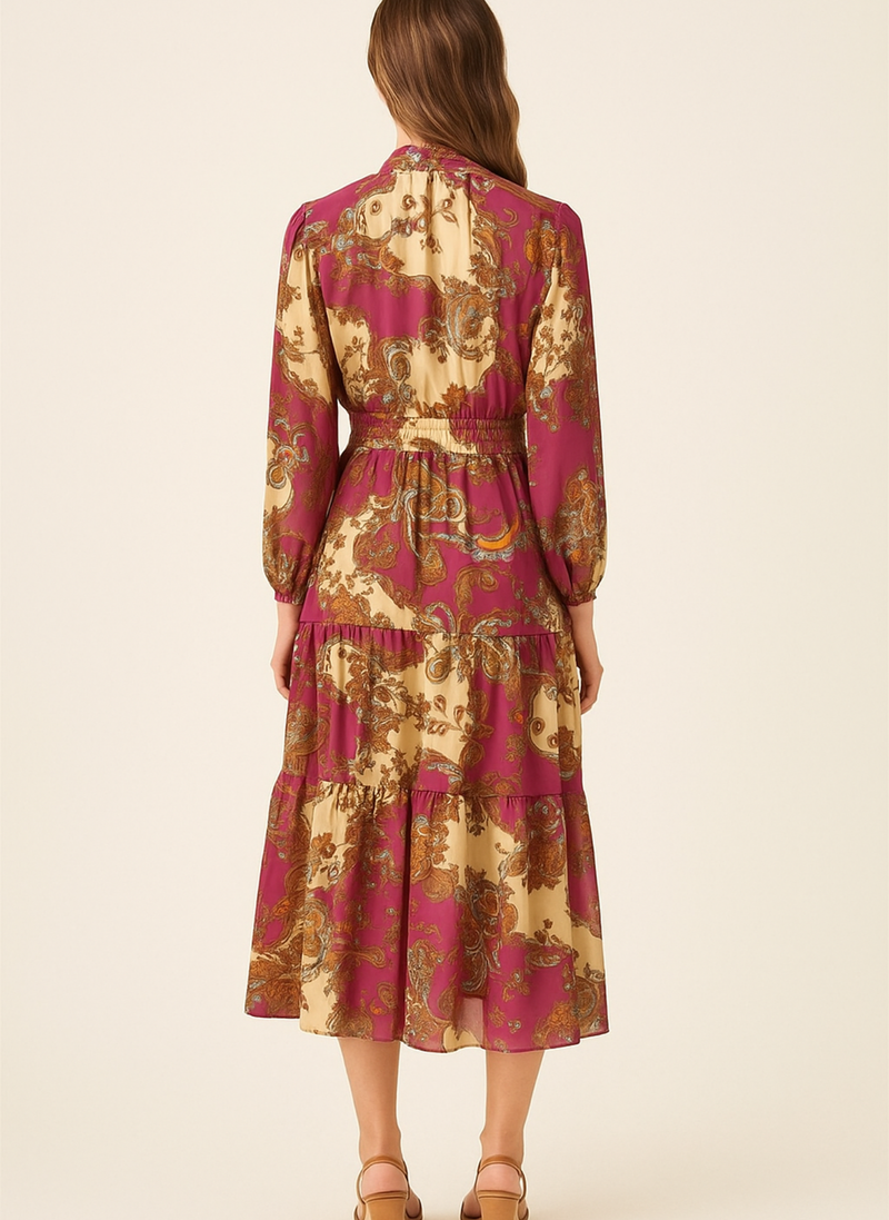 High Neck Paisley Midi Dress
