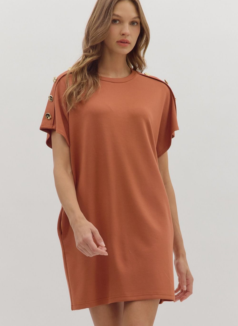 Button Sleeve T-Shirt Dress