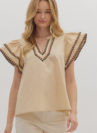 Etched Trim Flutter Sleeve Top