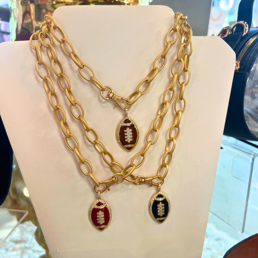 Enamel Football Etched Necklace