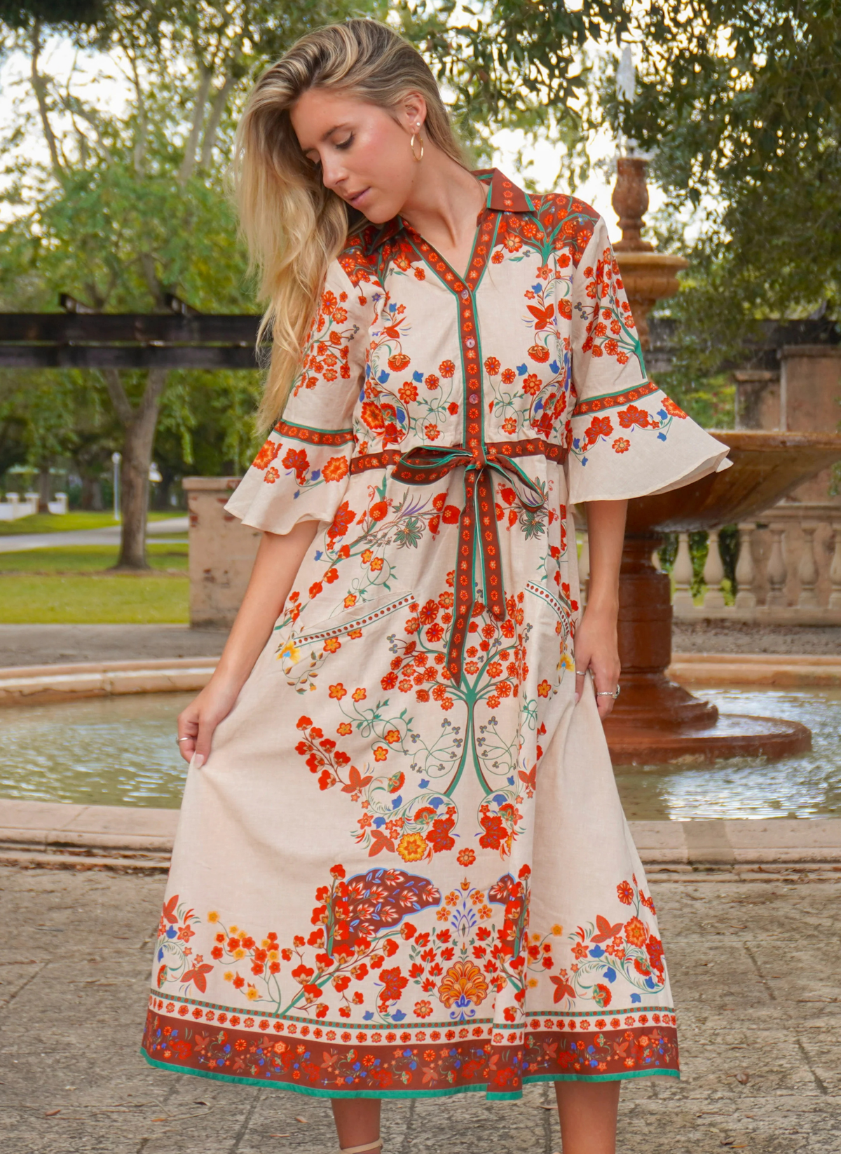 Cape Midi Dress- Woodland Tan