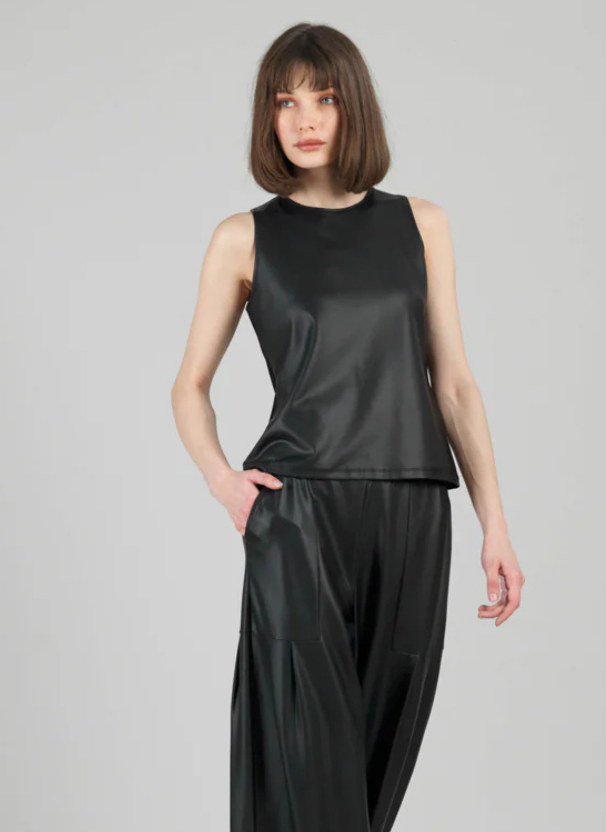 Liquid Leather Jewel Neck Tank
